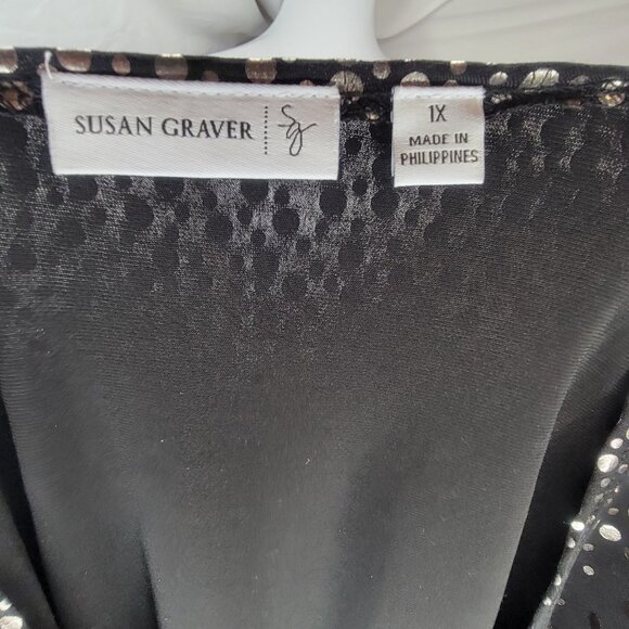 Susan Graver Womens Top Size 1X Black Sequin Tunic Sparkle Glam Holiday - Picture 3 of 7
